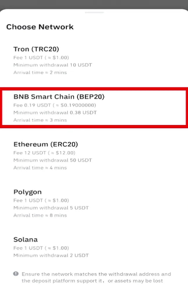 Transfer USDT From Binance to Trust Wallet
