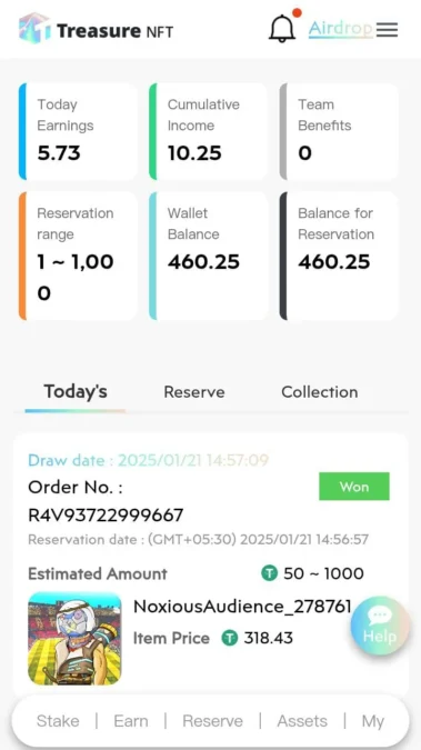 treasure nft reservation failed, treasure nft not won