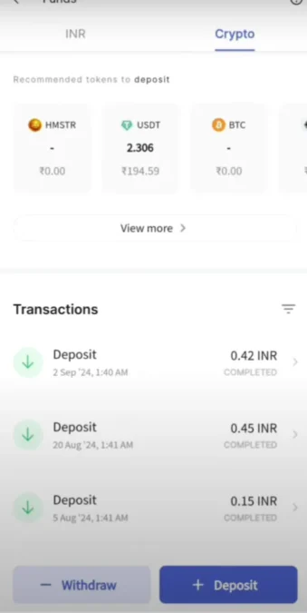 usdt transfer from coindcx to binance